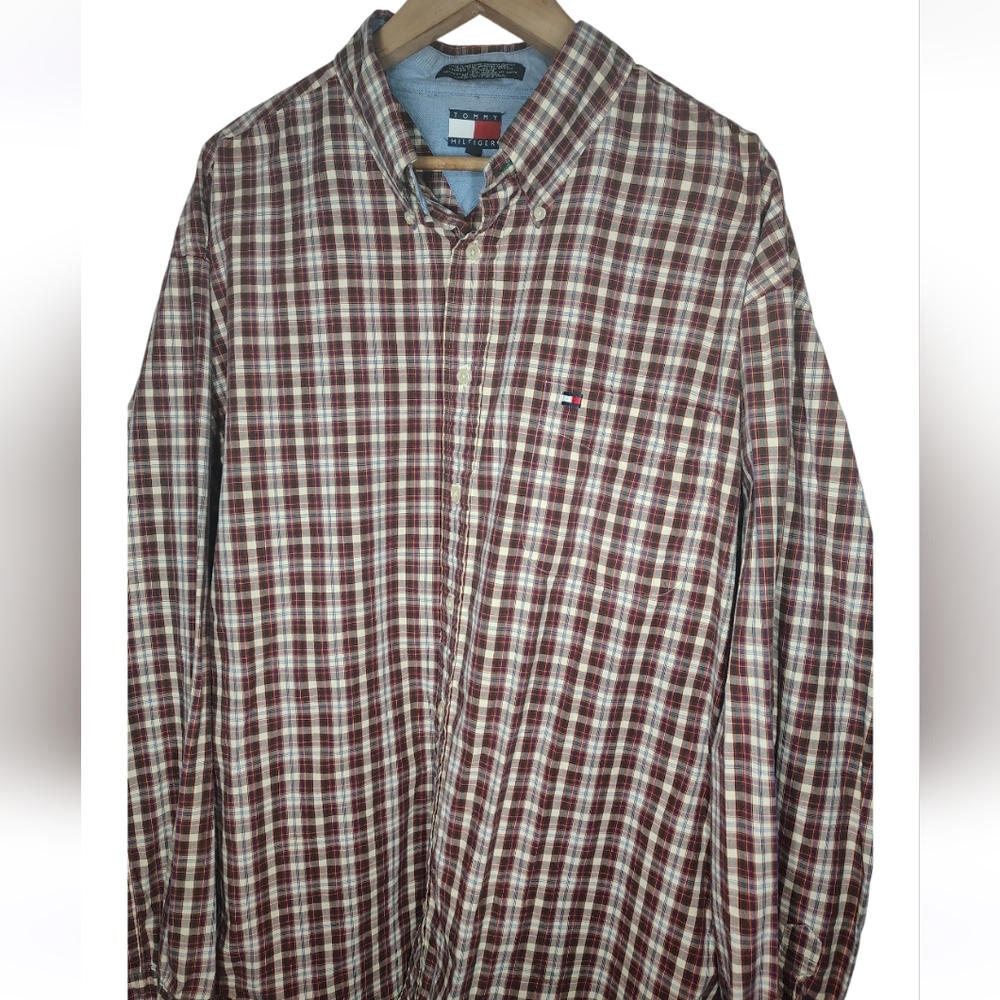 Y2K Tommy Hilfiger Plaid Button Down Long Sleeve Shirt Size XXL Vintage - Picture 5 of 12